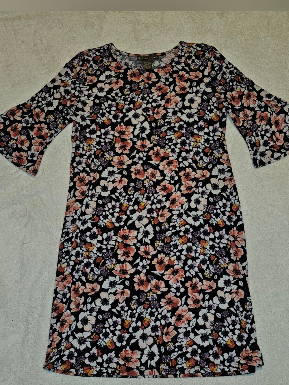 Floral Shift Dress with Peach Blooms - Women Size L